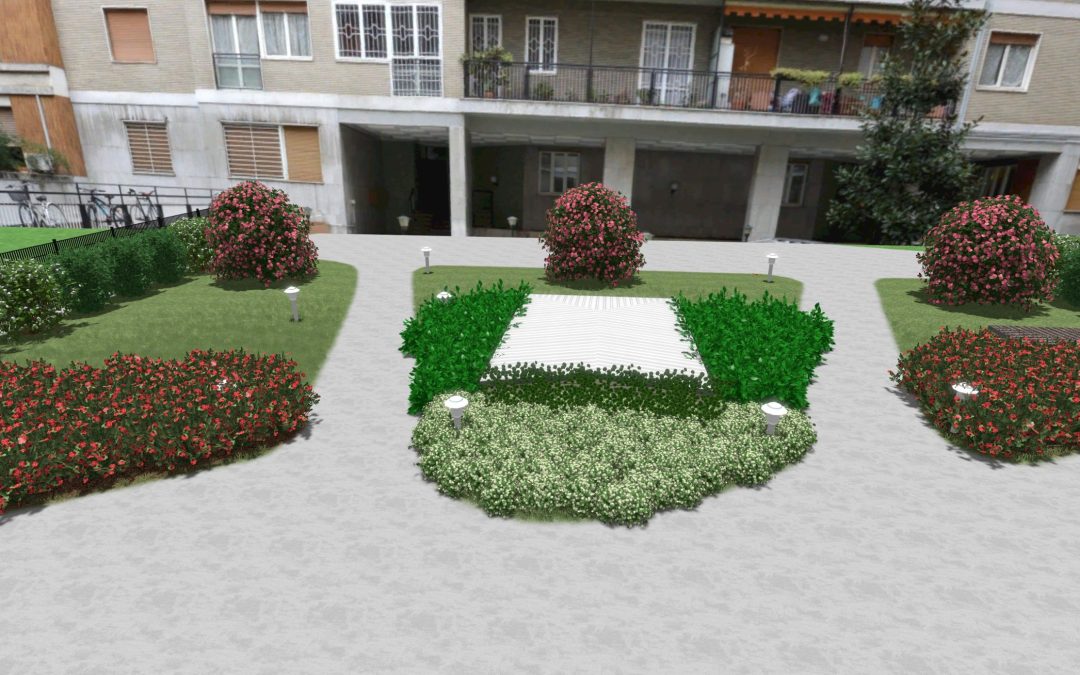Progettazione giardini milano Simulazione cortile primavera